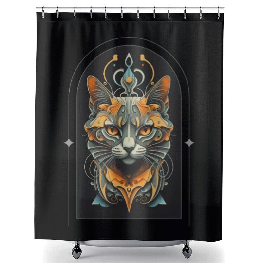 Elegant stylish black and gold cat face Shower Curtains