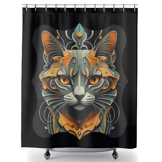 Elegant stylish black and gold cat face Shower Curtains