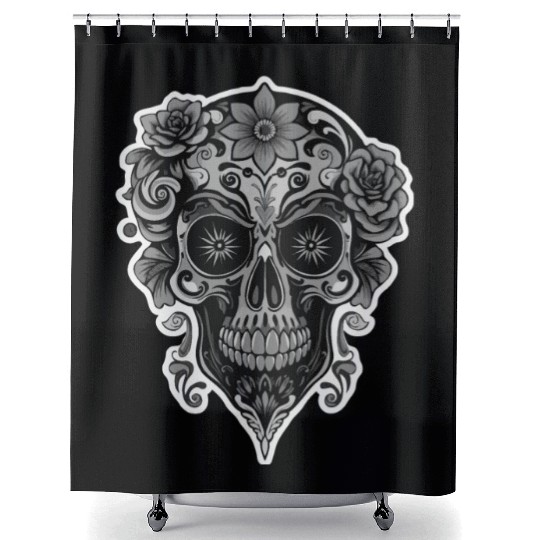 A abstract sugar skull Calavera Shower Curtains