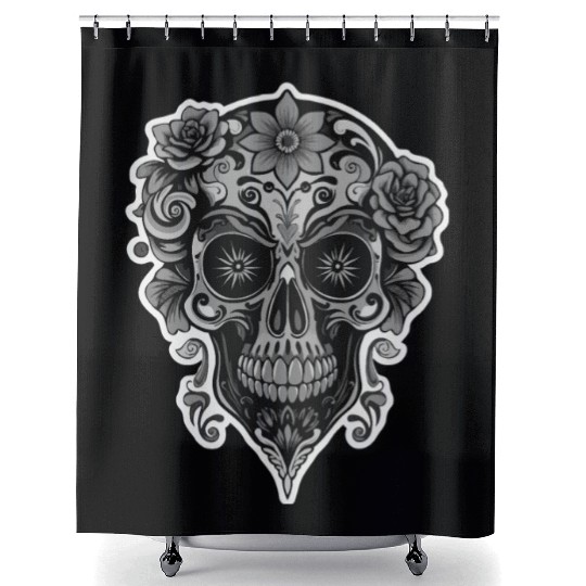 A abstract sugar skull Calavera Shower Curtains