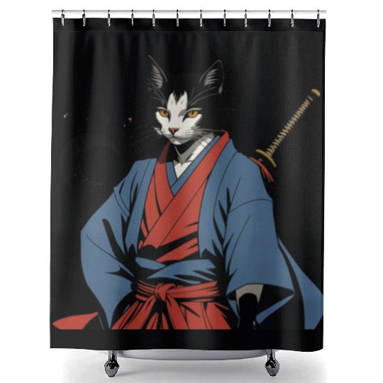 Samurai Cat Shower Curtains