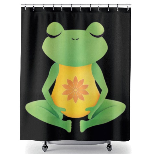 Meditating frog yoga lotus Shower Curtains