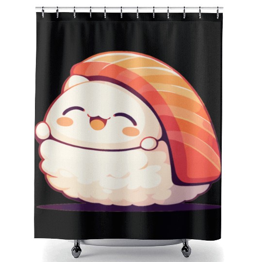 Kawaii White Cat Salmon Nigiri Sushi Shower Curtains