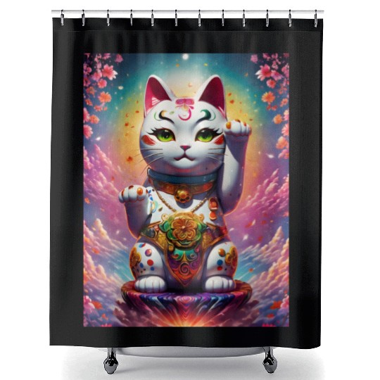 Maneki neko lucky cat Shower Curtains