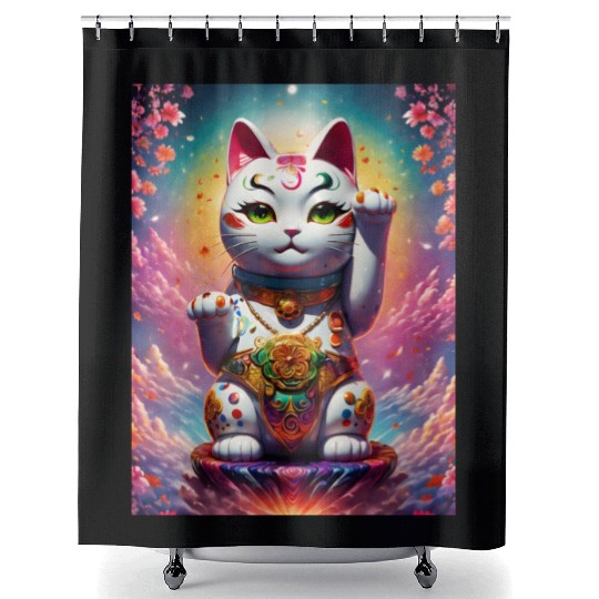 Maneki neko lucky cat Shower Curtains