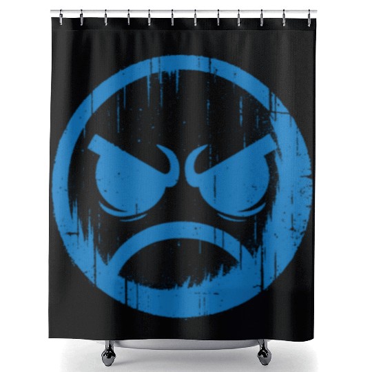 Cool Blue Angry Face Shower Curtains