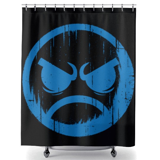 Cool Blue Angry Face Shower Curtains