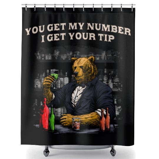 Get My Number I Get Your Tip Funny Bartender Humor Shower Curtains
