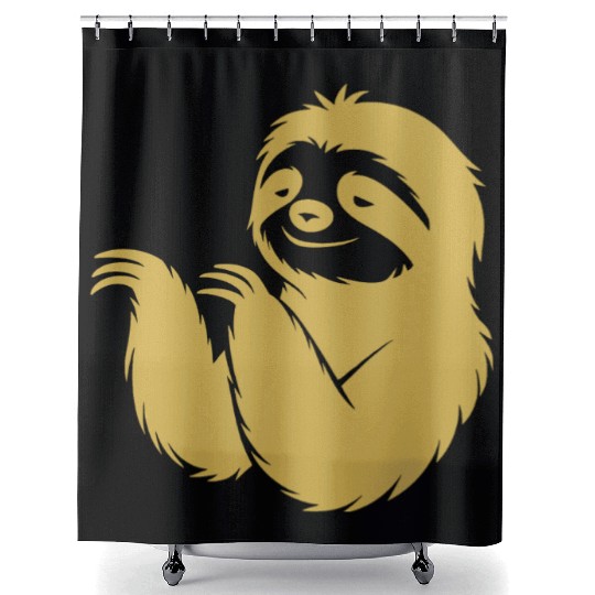 Cool sloth silhouette portrait face head Shower Curtains