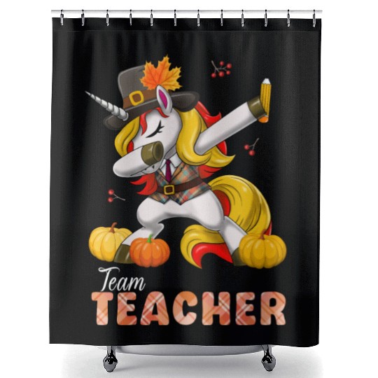 Team Teacher Thanksgiving Job Team Dabbing Unicorn Shower Curtains