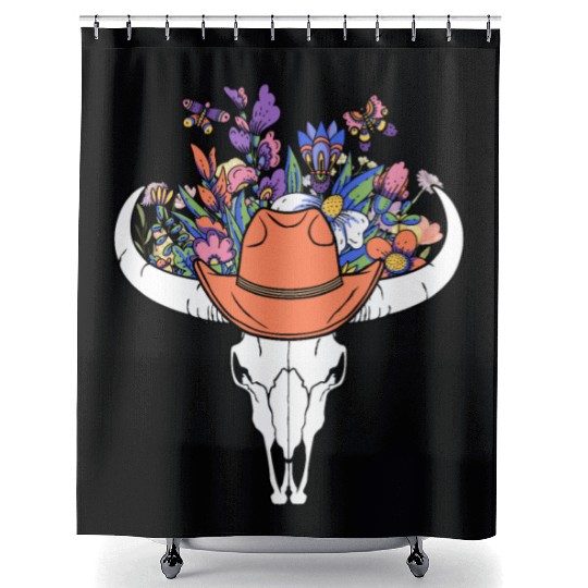 wildflower with Cow Skull blooming Shower Curtains
