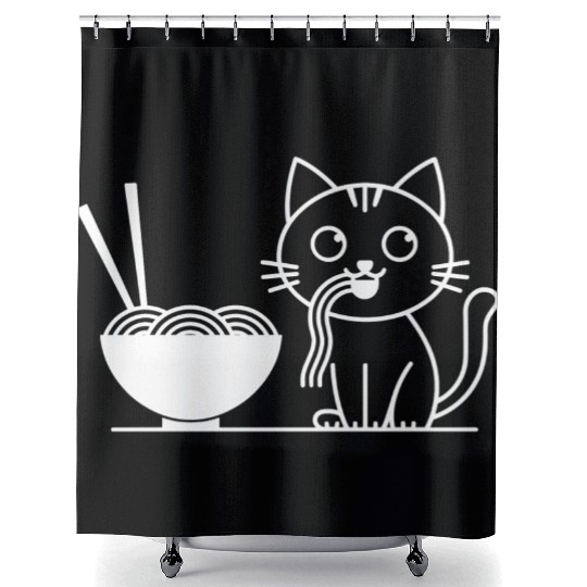 Cute Cat Eating Ramen Kawaii Food Design Shower Curtains