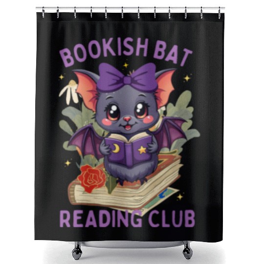 Bookish Bat Reading Club -Back to school Halloween Shower Curtains