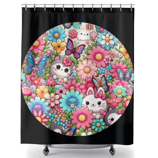 Garden Harmony scene with butterflies flitting Shower Curtains