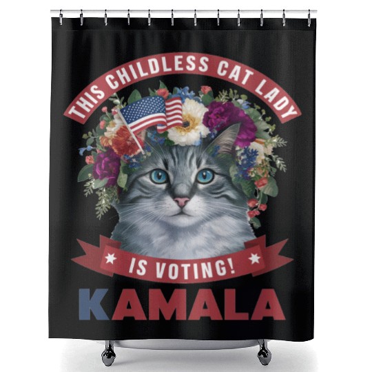 Childless Cat Lady is voting kamala Shower Curtains