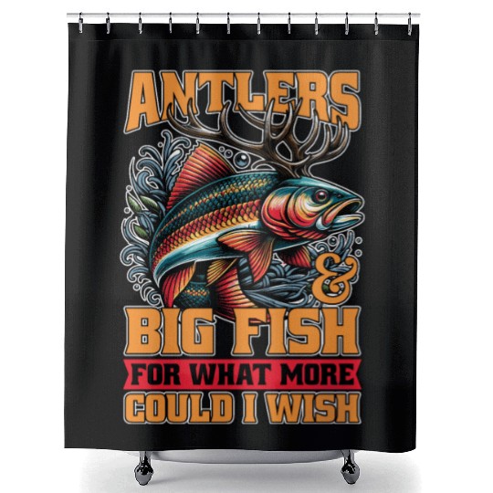 Fishing And Hunting Antlers & Big Fishing Lover Shower Curtains