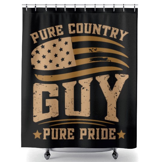 Small Town Us Flag Country Livin Boy Shower Curtains