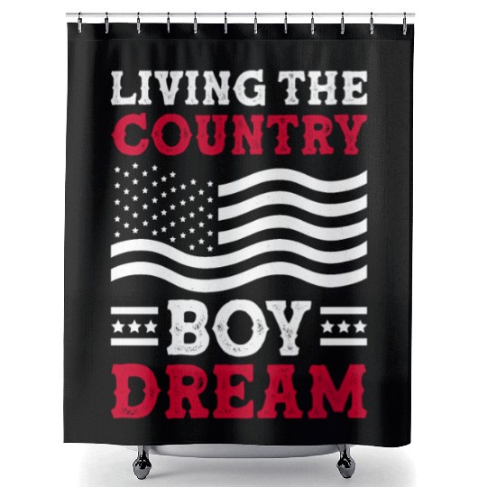 Small Town Us Flag Country Livin Boy Shower Curtains
