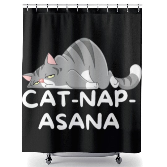 Funny Cat-Nap-Asana sleeping yoga Shower Curtains