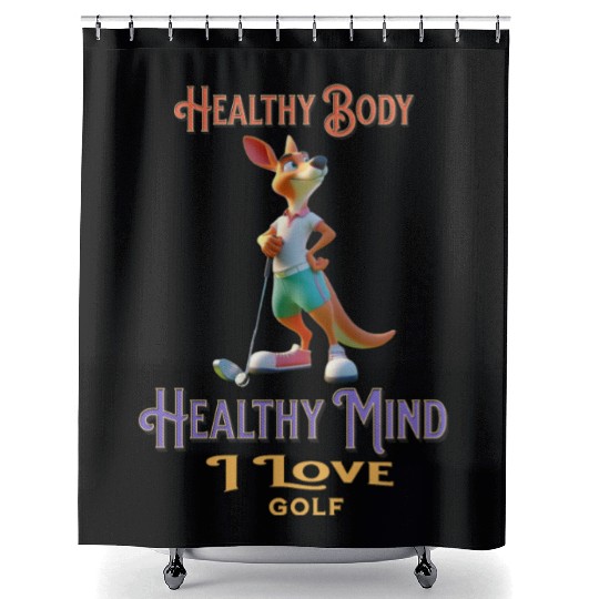 kangaroo playing golf Shower Curtains