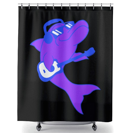 Cool Dolphin Playing Guitar Headphone Sunglasses Shower Curtains