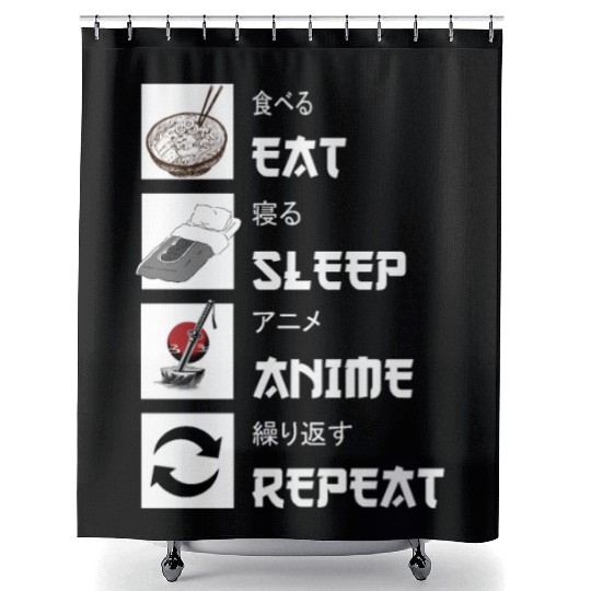Eat sleep anime repeat manga Shower Curtains
