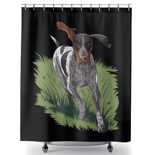 German Shorthaired Pointer Running In Field Shower Curtains