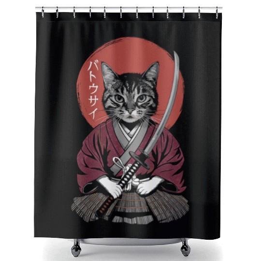 Neko Battousai Samurai Cat Classic Shower Curtains