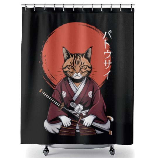 Neko Battousai Samurai Cat Classic Shower Curtains