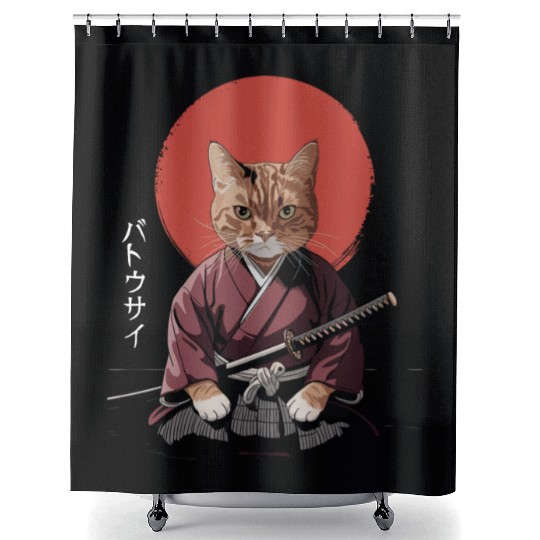 Neko Battousai Samurai Cat Classic Shower Curtains