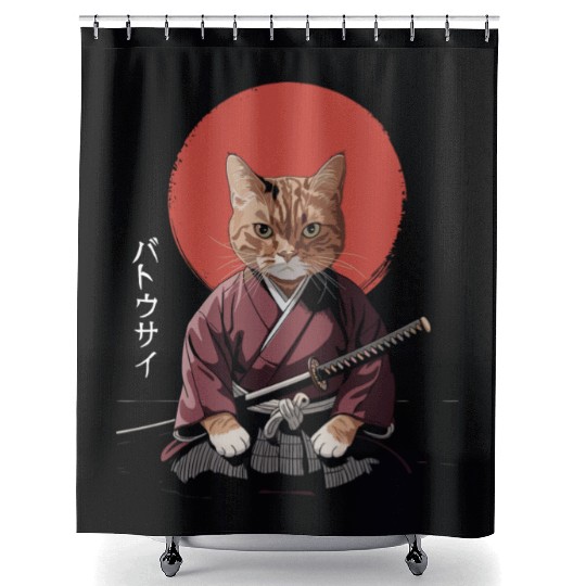 Neko Battousai Samurai Cat Classic Shower Curtains
