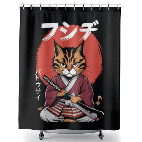 Neko Battousai Samurai Cat Classic Shower Curtains