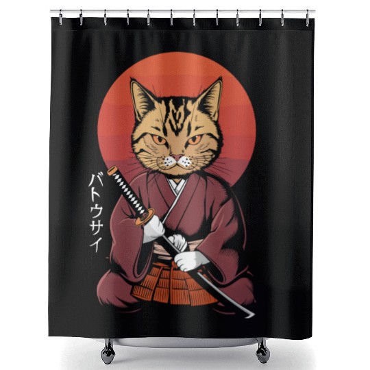 Neko Battousai Samurai Cat Classic Shower Curtains
