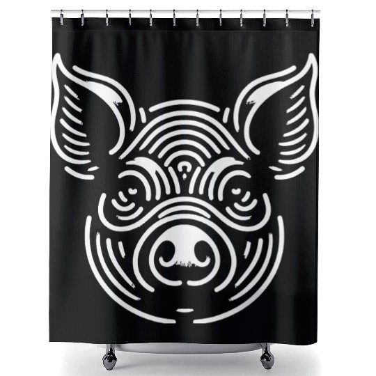 Pig face pigs vector farm animal path19 Shower Curtains