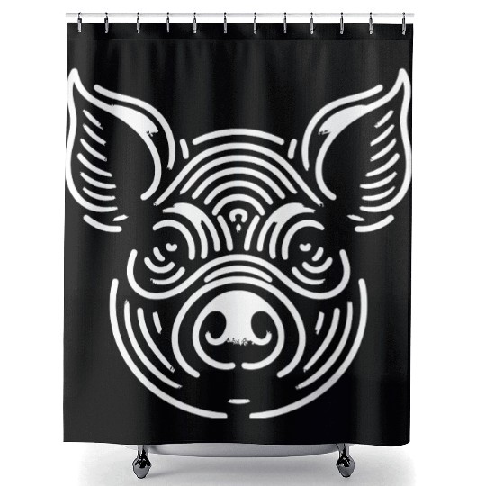Pig face pigs vector farm animal path19 Shower Curtains