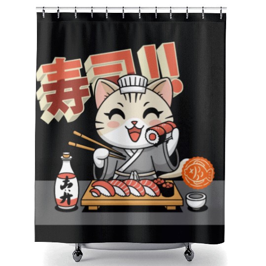 Sushi Chef Cat Adorable Culinary Cat Design Shower Curtains