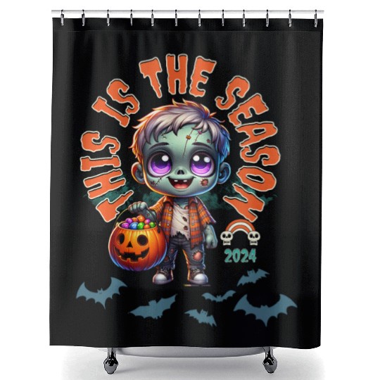 Zombie Candy Halloween 2024 Cute Trick or Treat Shower Curtains