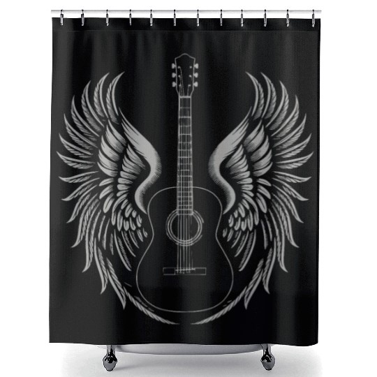 Electric Guitar with Wings Rock and Roll Music Shower Curtains