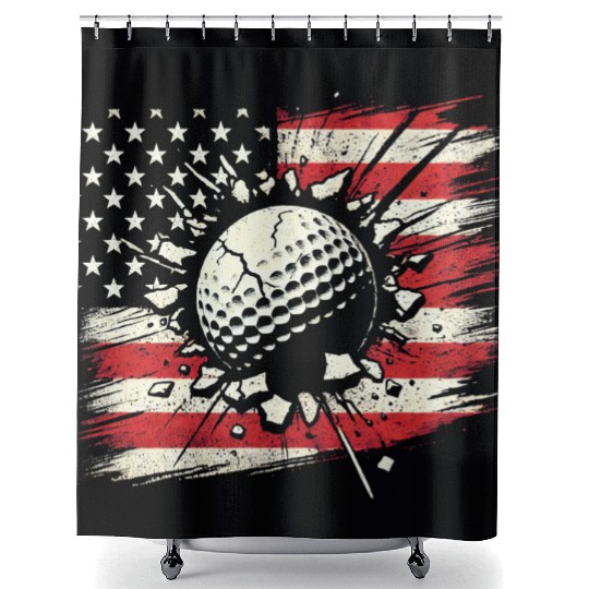 Golf American Flag US Patriotic for Golfer Golfing Shower Curtains