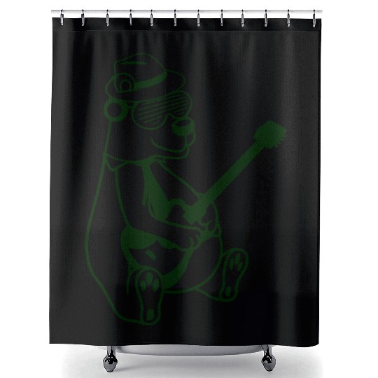 Cool Sitting Grizzly Brown Bear Playing Guitar Fun Shower Curtains