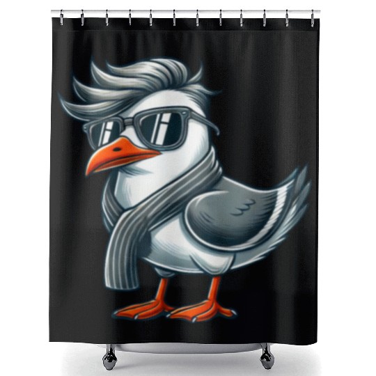 Cool seagull sunglasses summer North Sea Baltic Shower Curtains