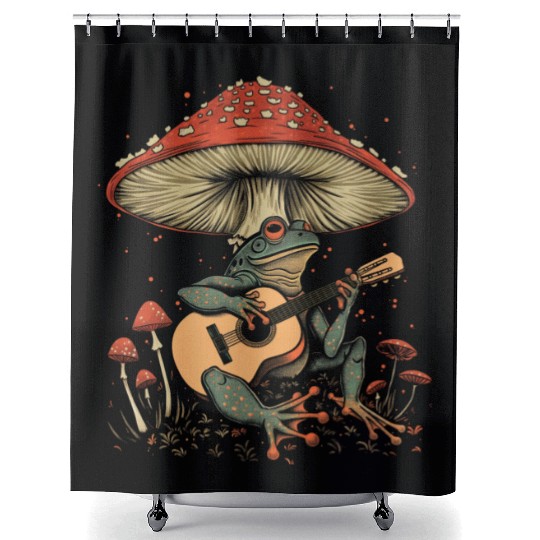 Cottagecore Aesthetic Frog Guitar Mushroom Goblinc Shower Curtains