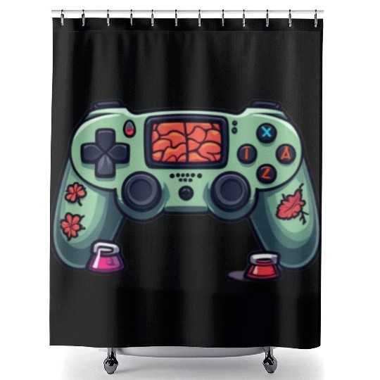 Zombie Brain-Themed Green Controller Shower Curtains