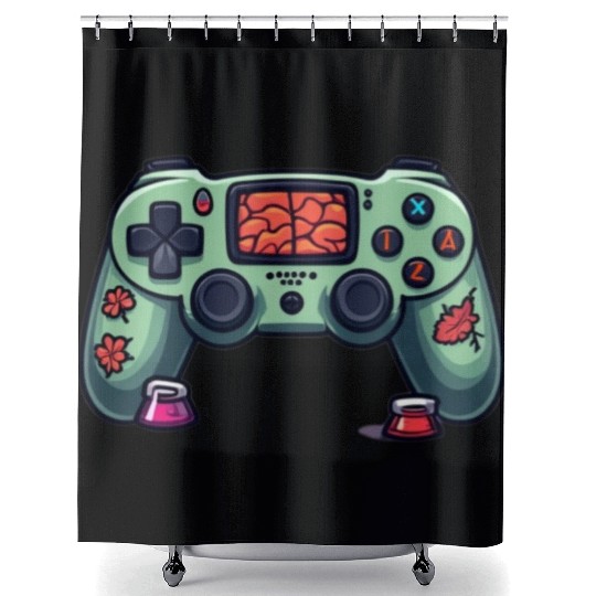 Zombie Brain-Themed Green Controller Shower Curtains