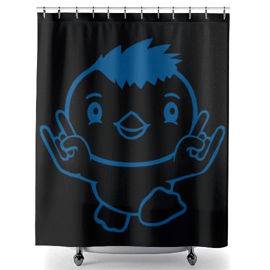 Heavy Metal Duck Bird Chick Rock Horn Hand Gesture Shower Curtains