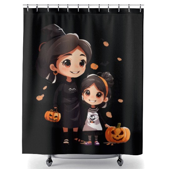Mother and Daughter Halloween Trick-or-Treat Fun Shower Curtains