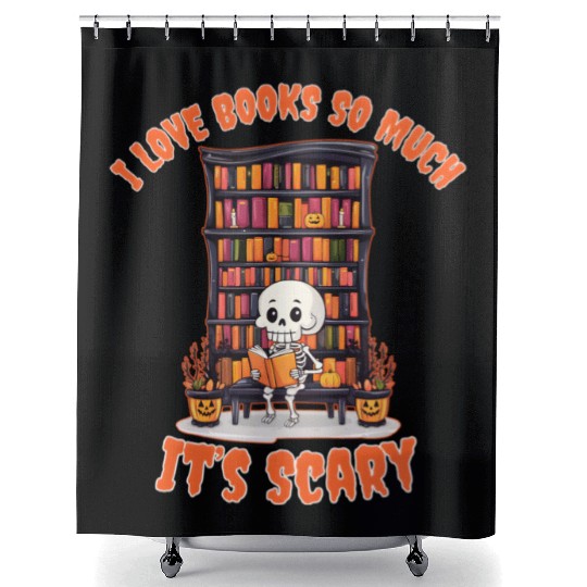 Halloween skeleton book lover reading adults Shower Curtains