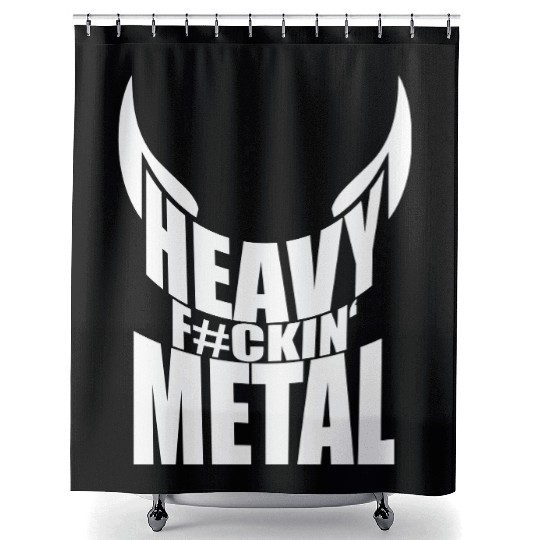 Heavy F#ckin' Metal Hard Rock Fun Music Text Quote Shower Curtains