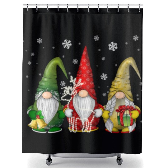 Three Funny Gnomes Christmas Gift Shower Curtains