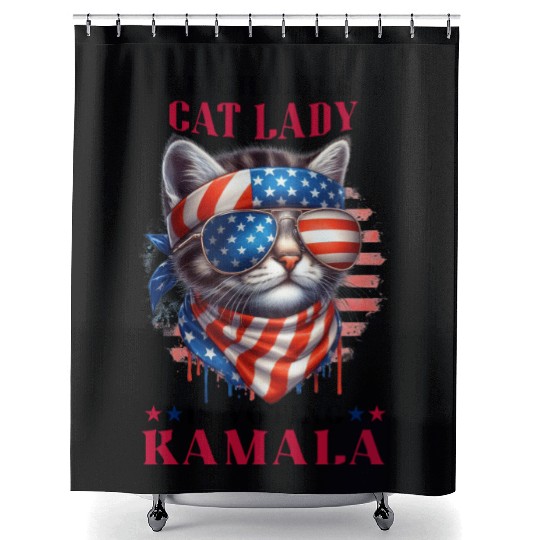 Childless Cat Lady Voting Kamala Harris Shower Curtains